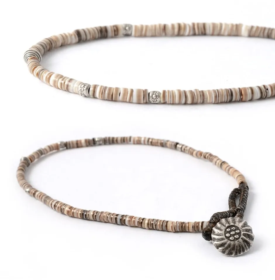 Anklets^PHADUA / Shell Beads Wax Cord Anklet brown