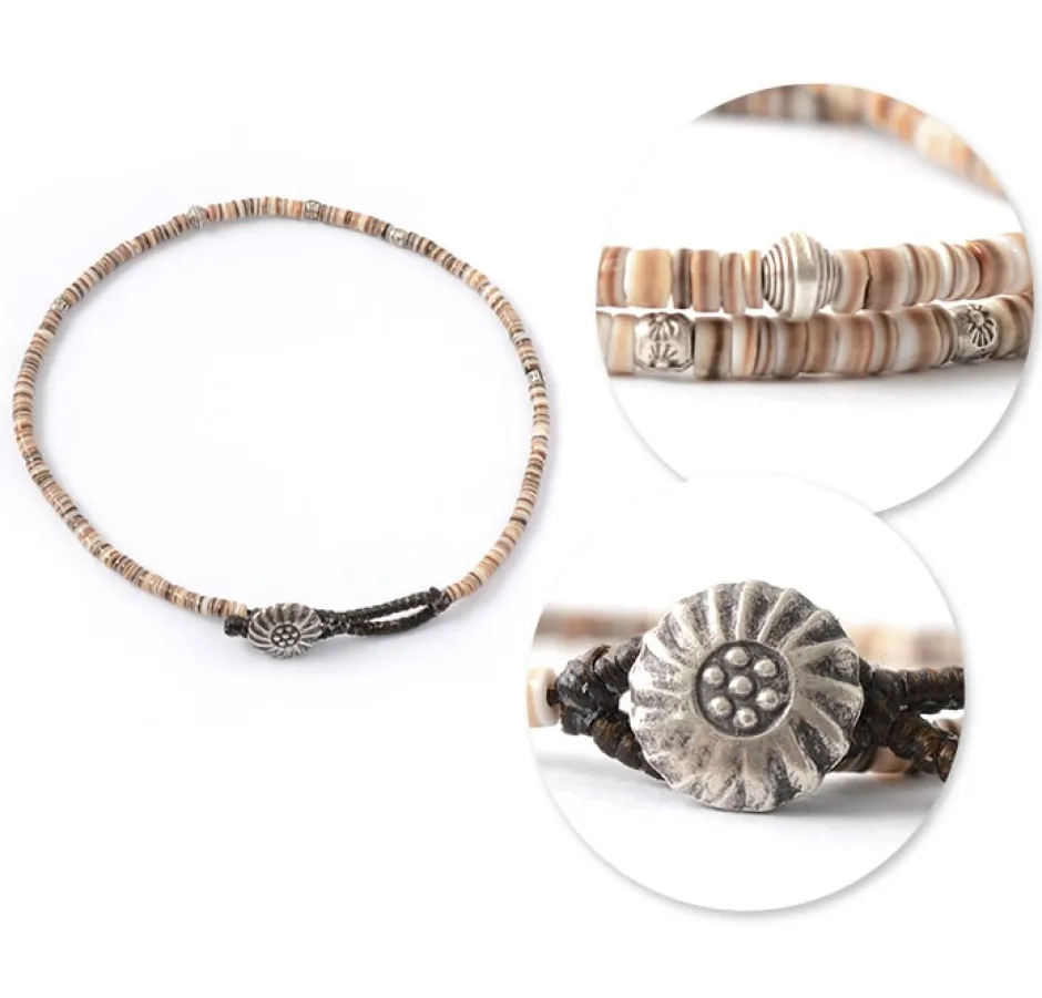 Anklets^PHADUA / Shell Beads Wax Cord Anklet brown