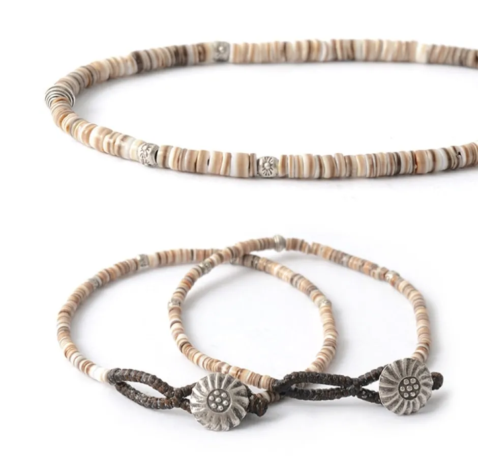 Anklets^PHADUA / Shell Beads Wax Cord Bracelet brown