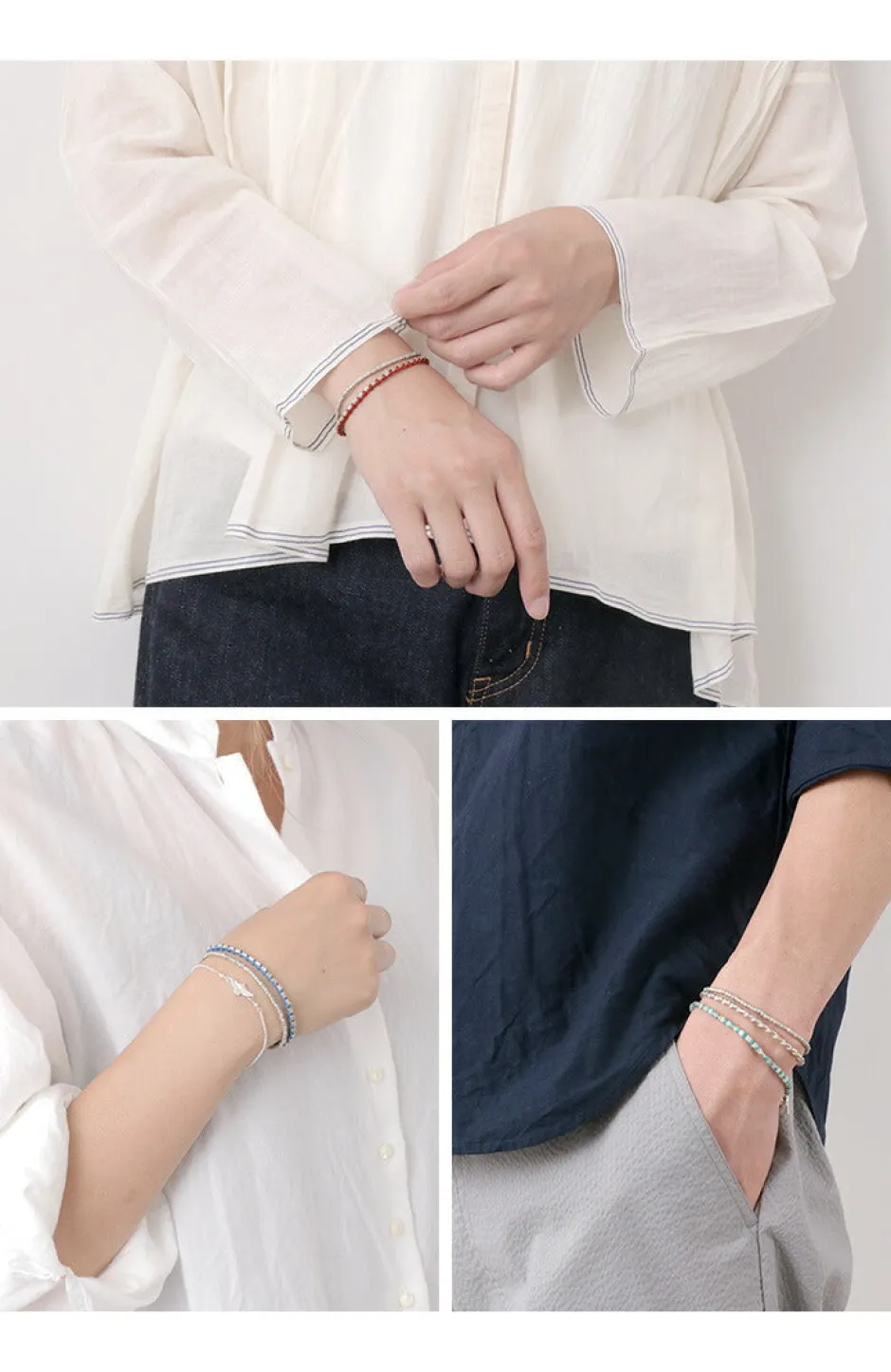 Bracelets^PHADUA / Double strand bracelet with silver waxed cord