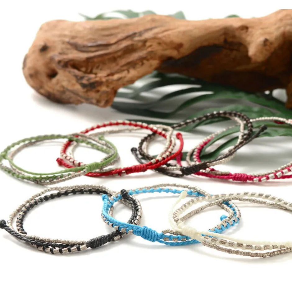 Anklets^PHADUA / Double-Strand Anklet with Silver Wax Cord