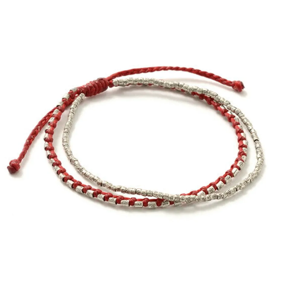 Anklets^PHADUA / Double-Strand Anklet with Silver Wax Cord