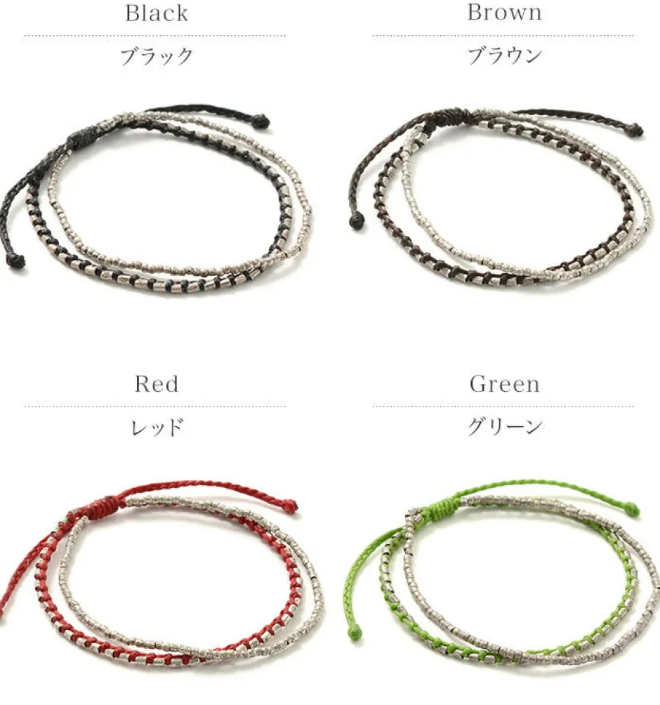 Anklets^PHADUA / Double-Strand Anklet with Silver Wax Cord