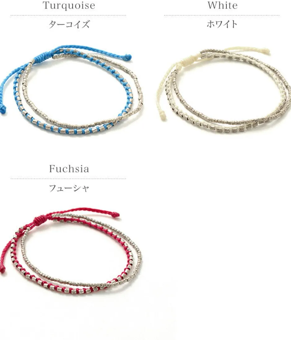 Anklets^PHADUA / Double-Strand Anklet with Silver Wax Cord