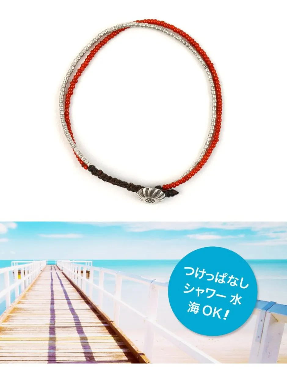 Anklets^PHADUA / Karen Silver Beads White Heart Double Cord Anklet red