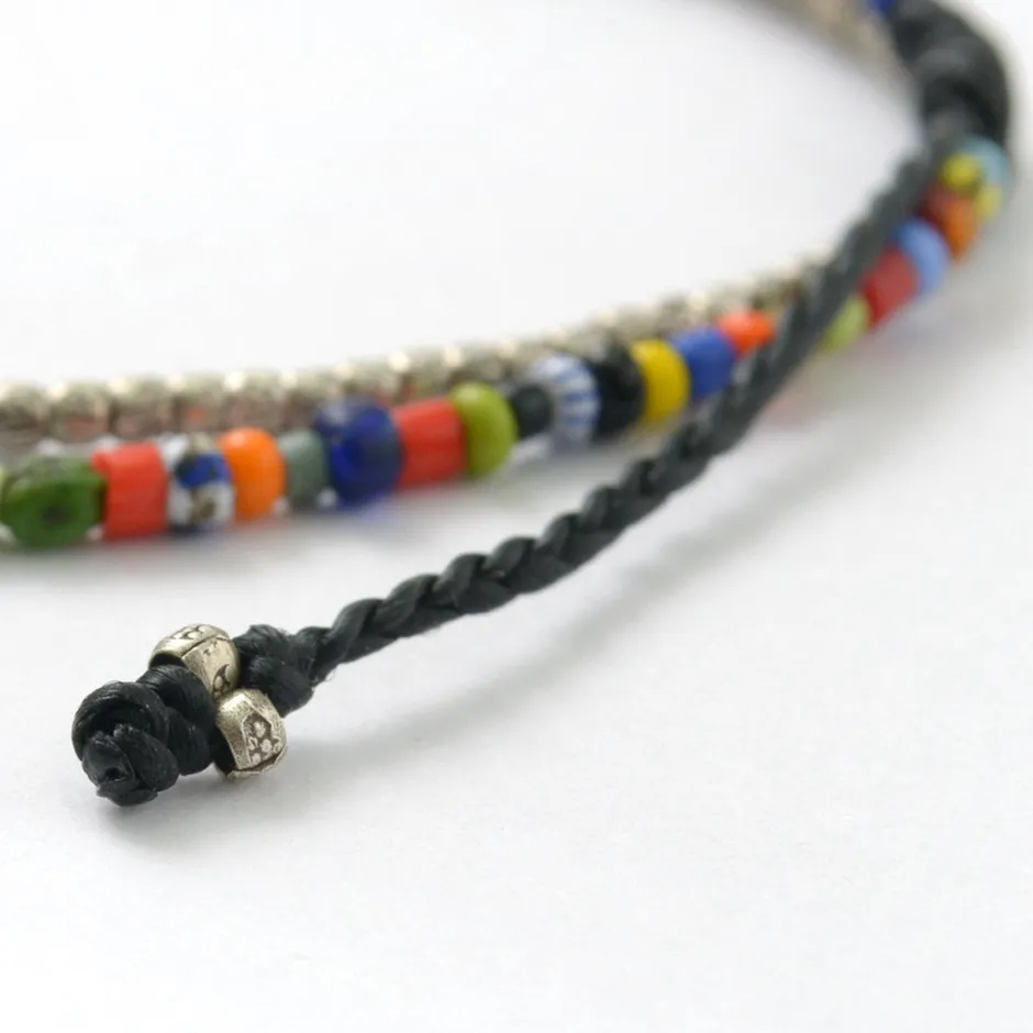 Anklets^PHADUA / 2-strand waxed cord African bead anklet black