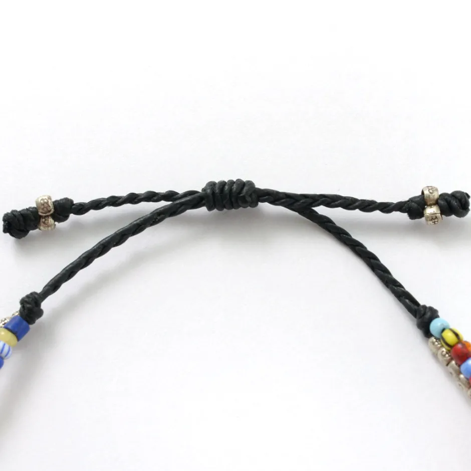Anklets^PHADUA / 2-strand waxed cord African bead anklet black