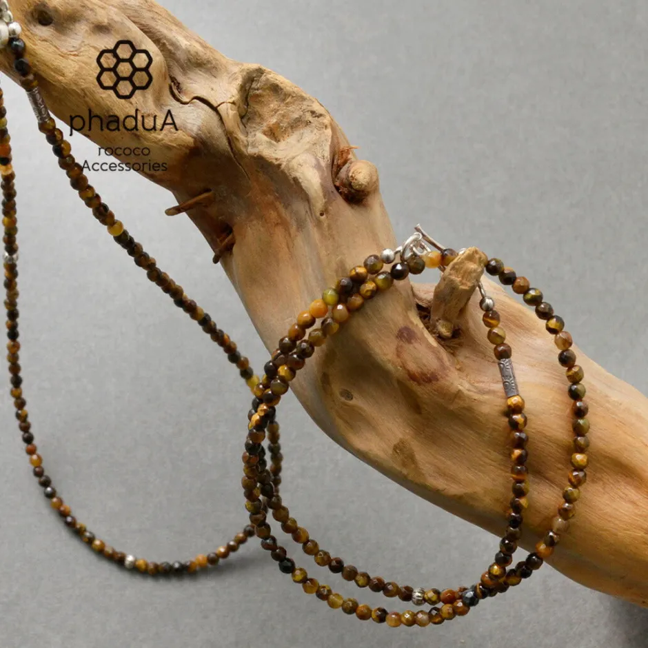 Anklets^PHADUA / Tiger Eye 3mm Cut Bead Necklace yellow