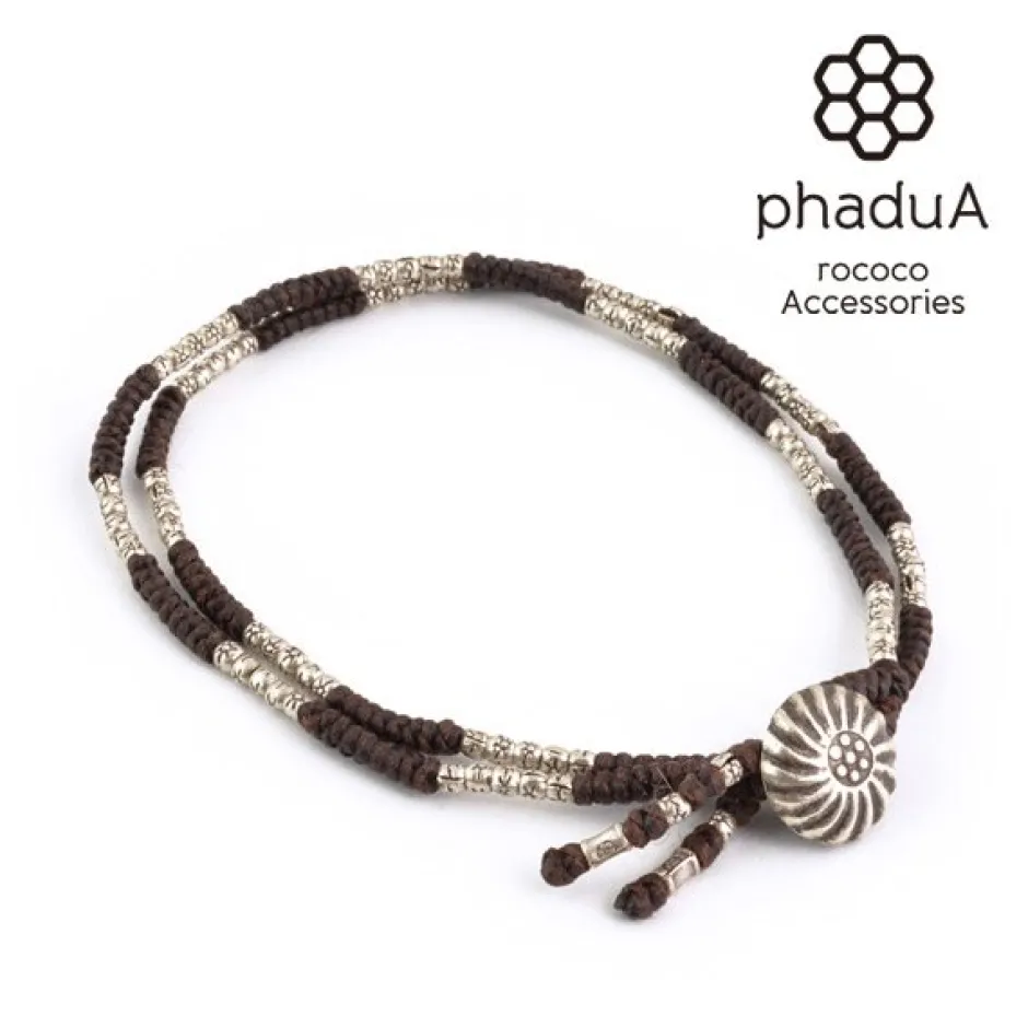 Anklets^PHADUA / Two-strand anklet with waxed cord and silver concho