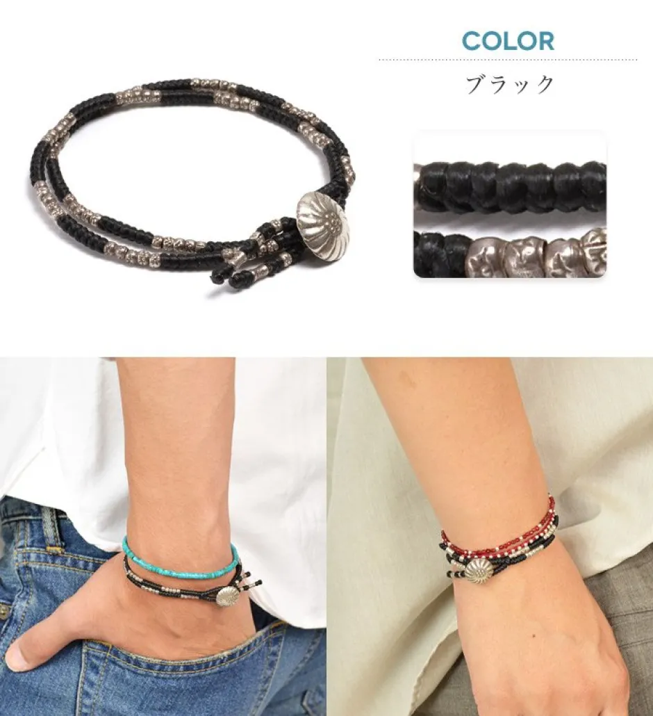 Bracelets^PHADUA / Wax Cord Silver Concho Double-Strand Bracelet