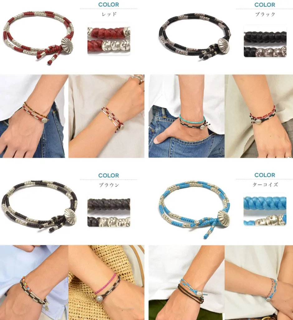 Bracelets^PHADUA / Wax Cord Silver Concho Double-Strand Bracelet
