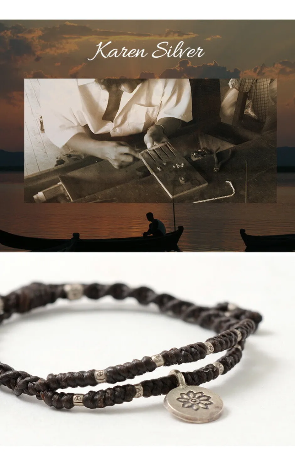 Bracelets^PHADUA / Wax Cord Silver Double-Strand Top Bracelet