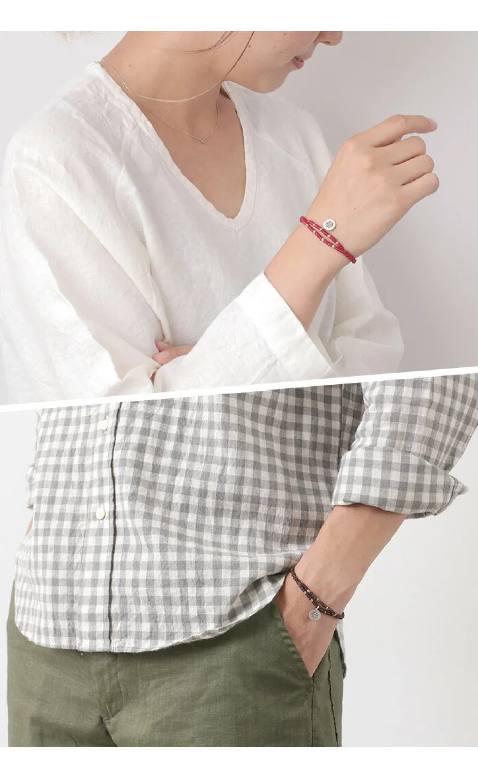 Bracelets^PHADUA / Wax Cord Silver Double-Strand Top Bracelet