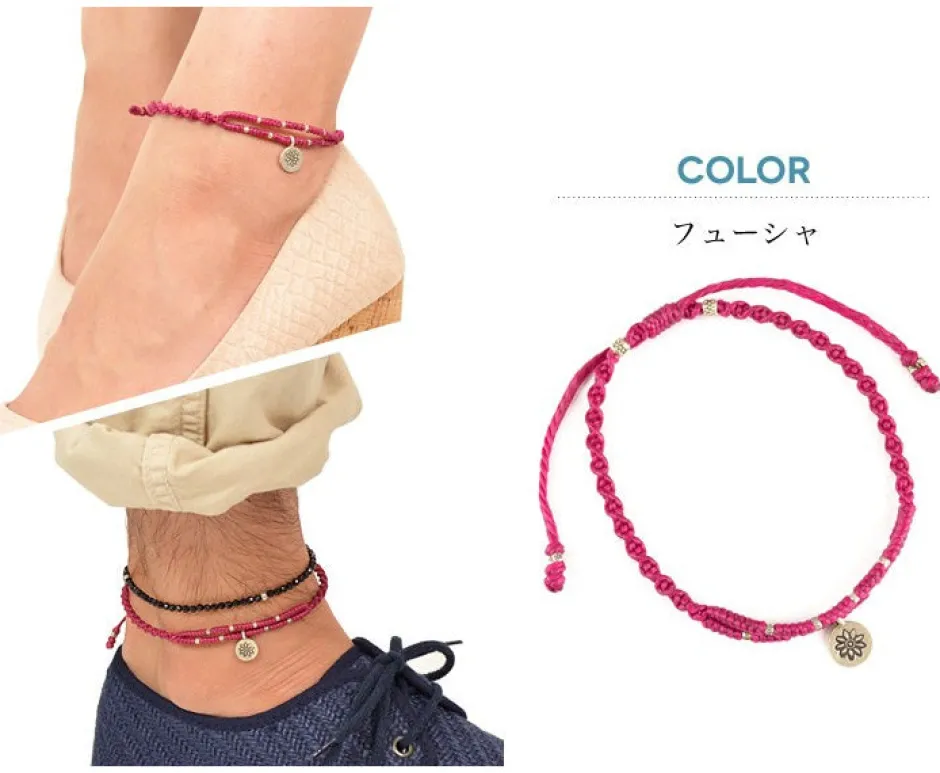 Anklets^PHADUA / Waxed Cord Anklet with Silver Two-Strand Top