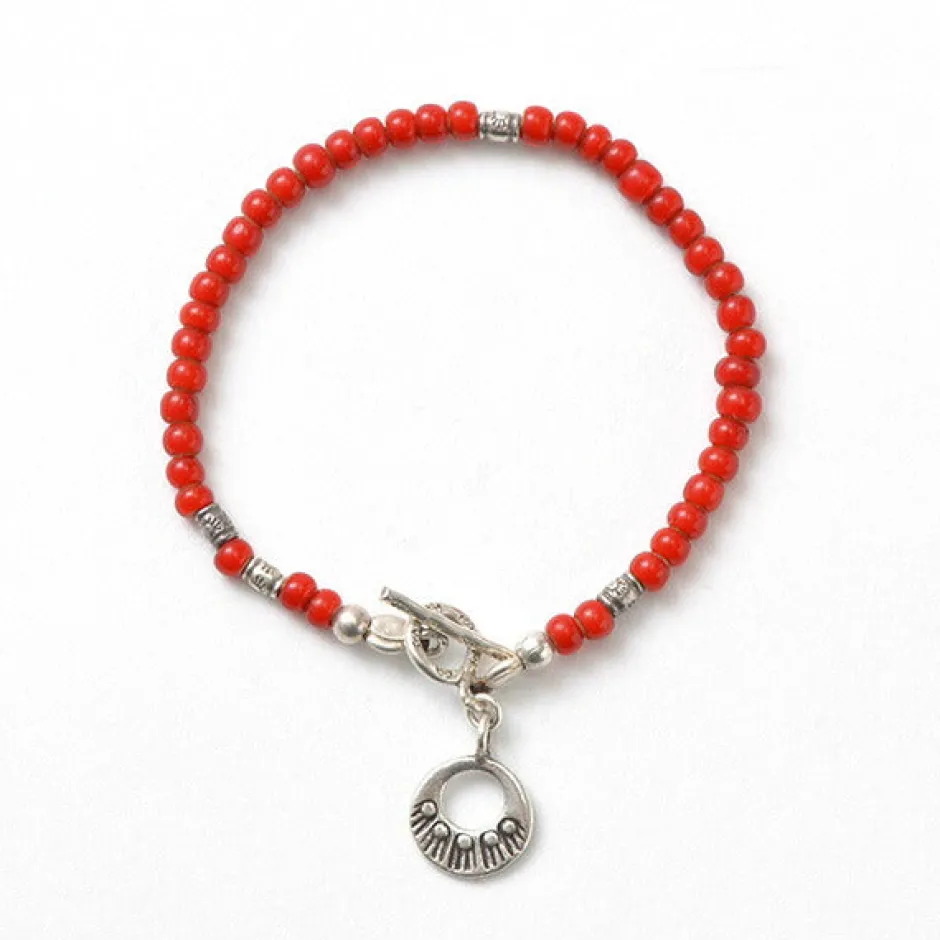 Anklets^PHADUA / White Heart Bead Bracelet red