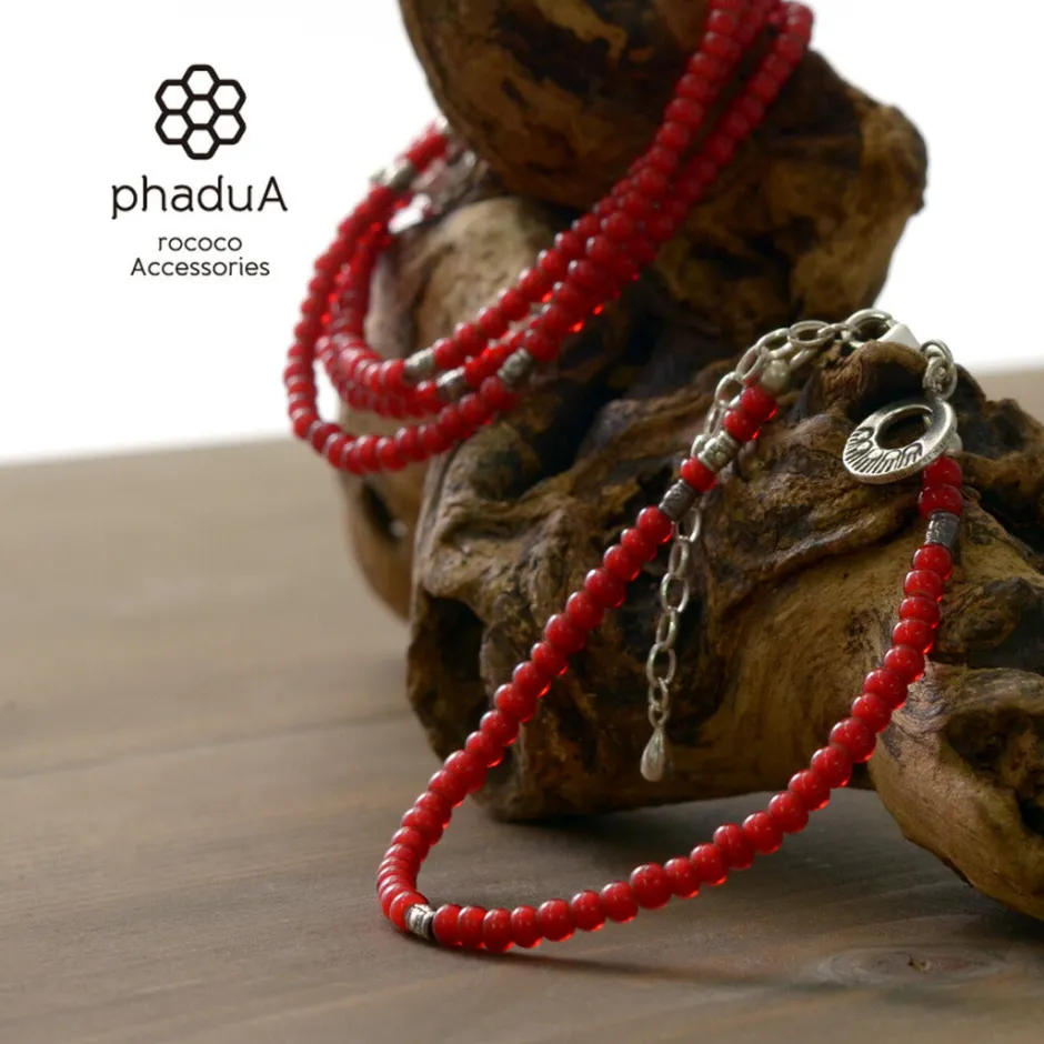 Anklets^PHADUA / White Heart Beaded Anklet red