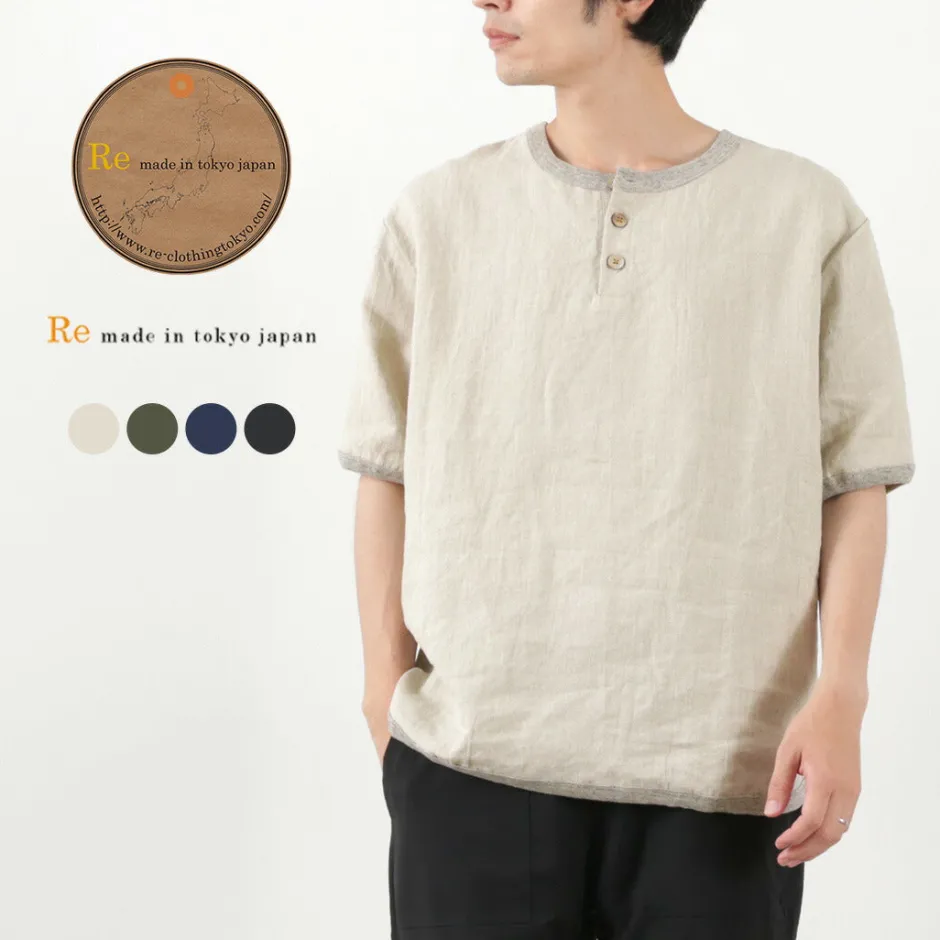 T-Shirts^RE MADE IN TOKYO JAPAN / French Linen Henley Neck T-Shirt