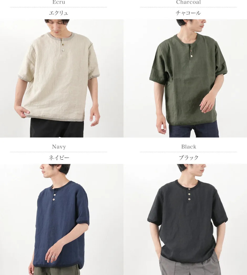 T-Shirts^RE MADE IN TOKYO JAPAN / French Linen Henley Neck T-Shirt