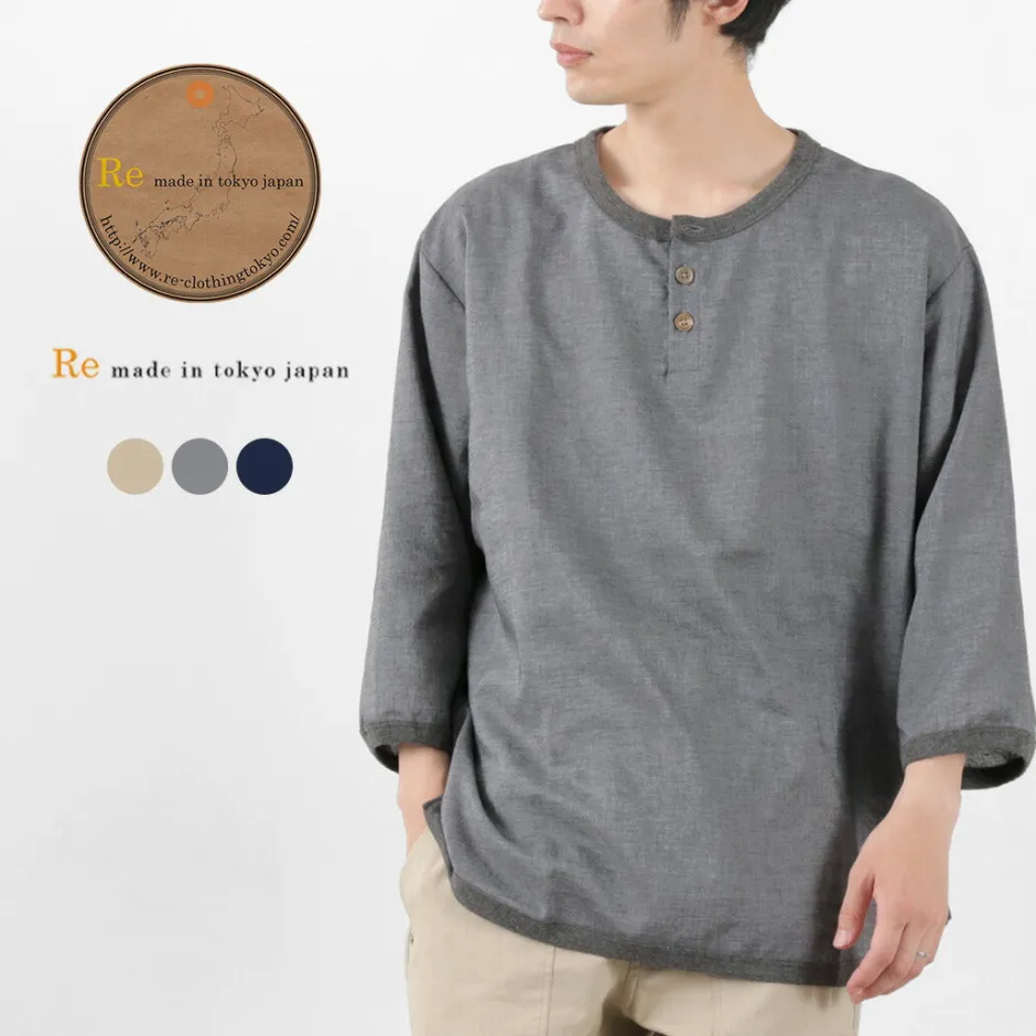 T-Shirts^RE MADE IN TOKYO JAPAN / Linen Canvas Henry Neck T-Shirt