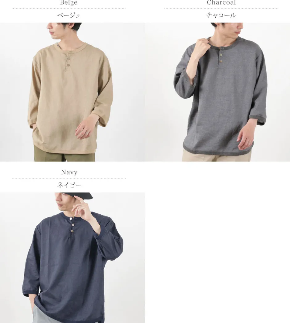 T-Shirts^RE MADE IN TOKYO JAPAN / Linen Canvas Henry Neck T-Shirt