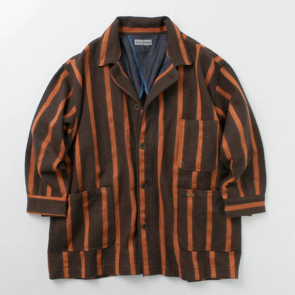 Coats^SLOW HANDS / Old School Stripe Loose Fit Coverall Coat dark-brown