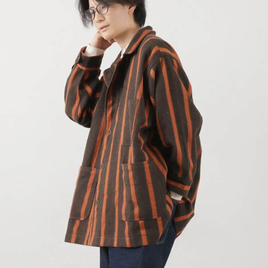 Coats^SLOW HANDS / Old School Stripe Loose Fit Coverall Coat dark-brown