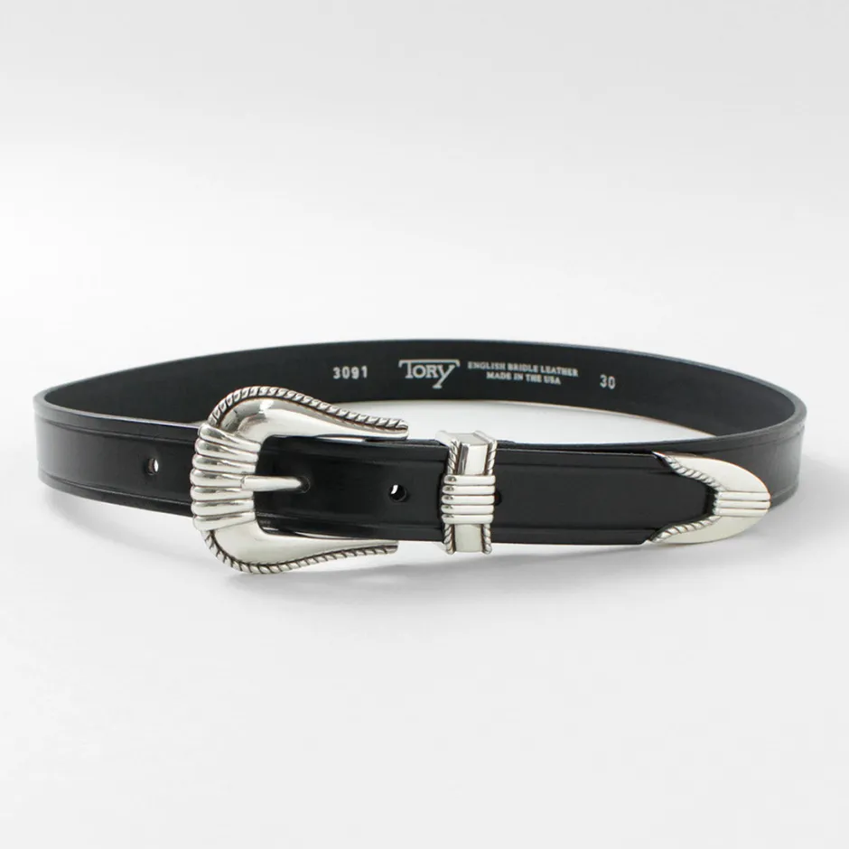 Belts^TORY LEATHER / 3 Piece Silver Buckle Belt black