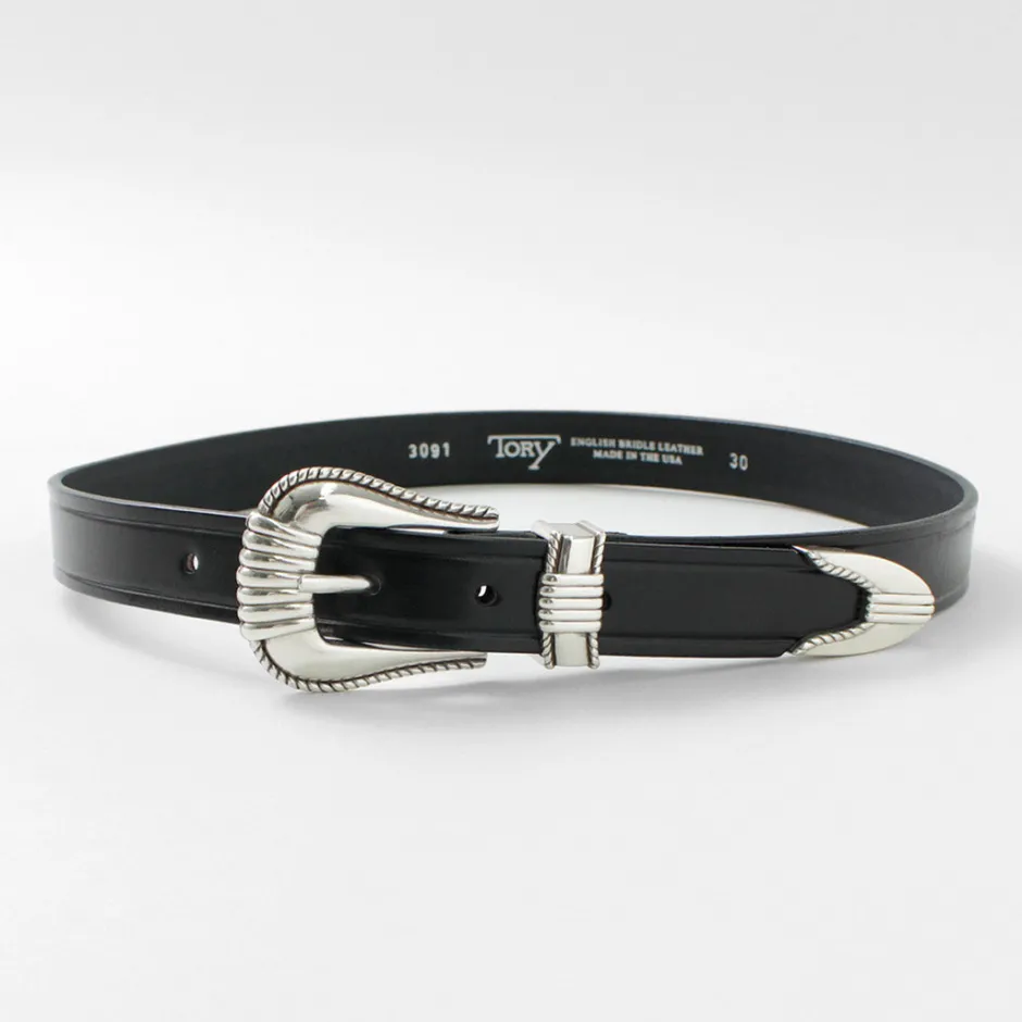 Belts^TORY LEATHER / 3 Piece Silver Buckle Belt black