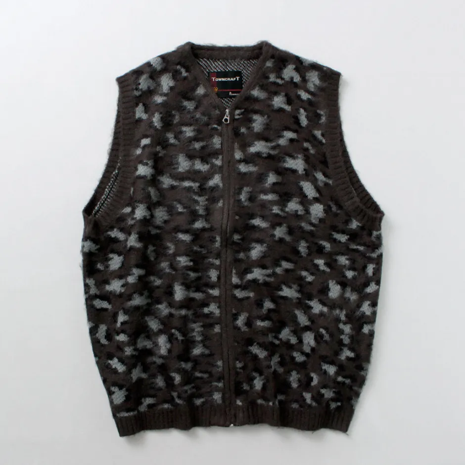 Knits^TOWN CRAFT / Shaggy Vintage Pattern Zipped Vest