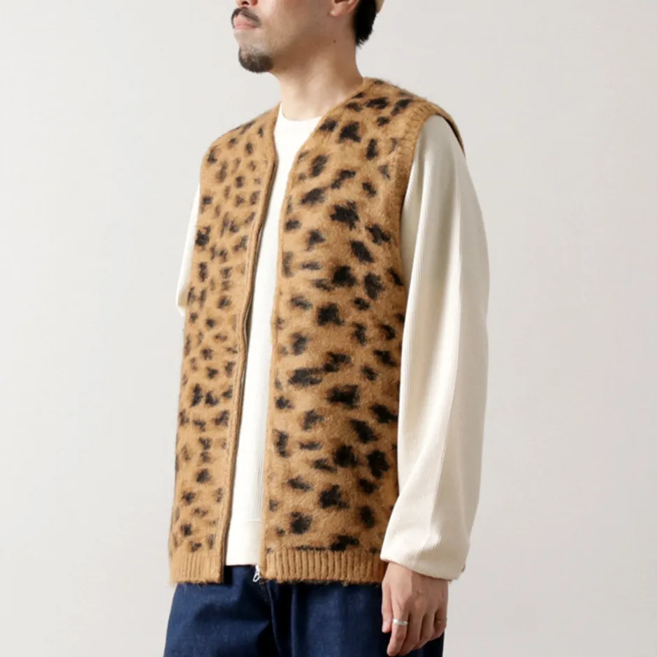 Knits^TOWN CRAFT / Shaggy Vintage Pattern Zipped Vest