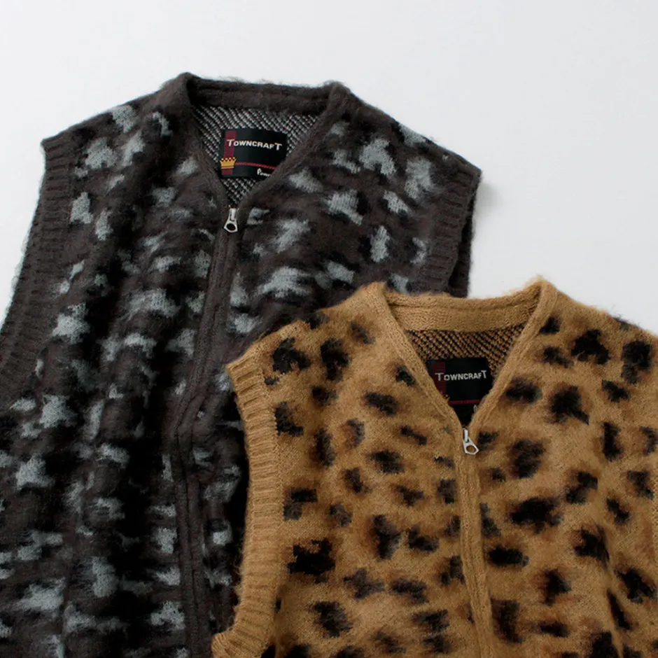 Knits^TOWN CRAFT / Shaggy Vintage Pattern Zipped Vest