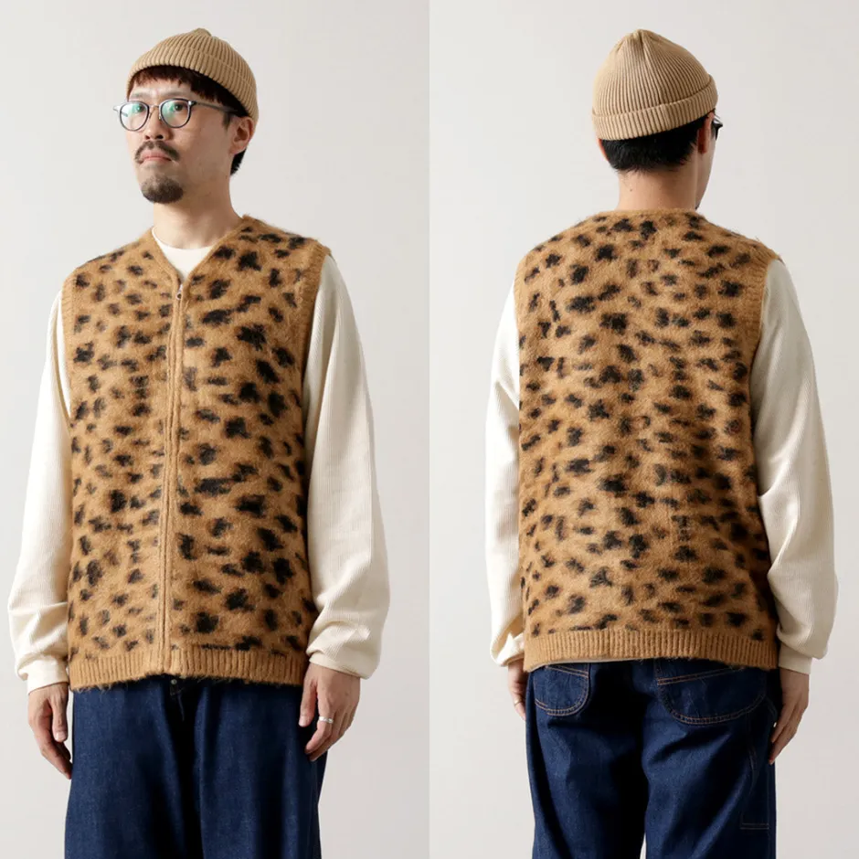 Knits^TOWN CRAFT / Shaggy Vintage Pattern Zipped Vest