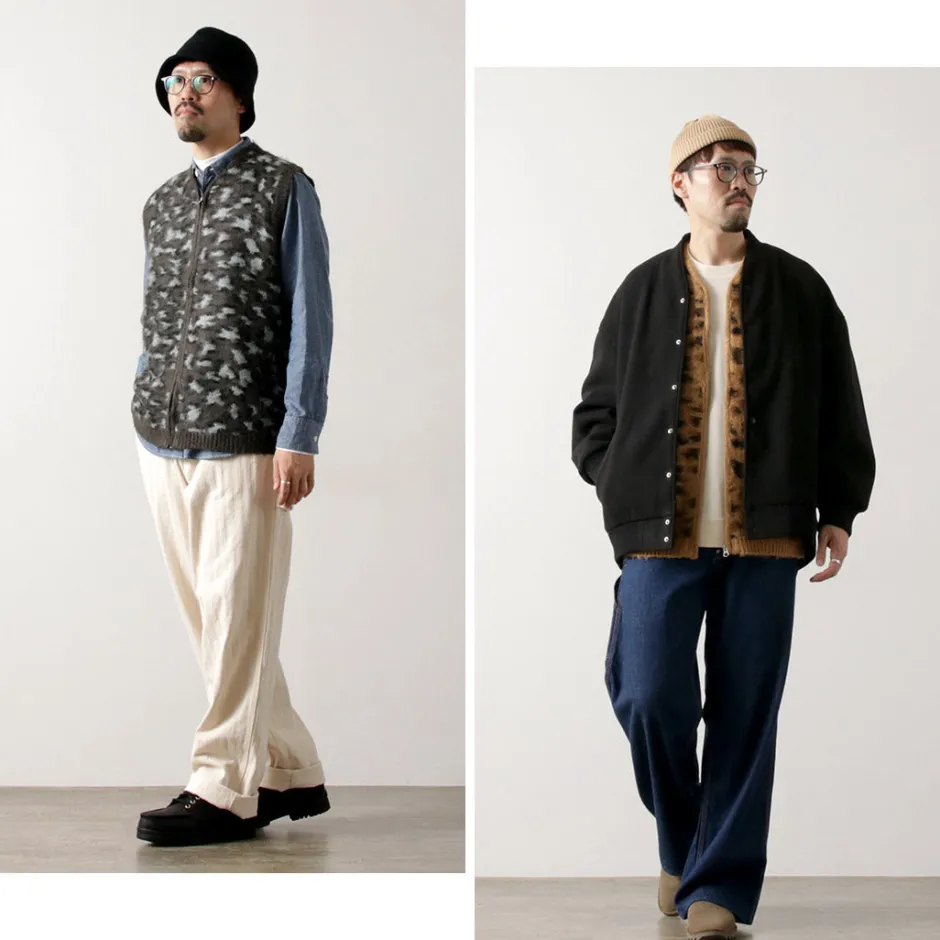 Knits^TOWN CRAFT / Shaggy Vintage Pattern Zipped Vest