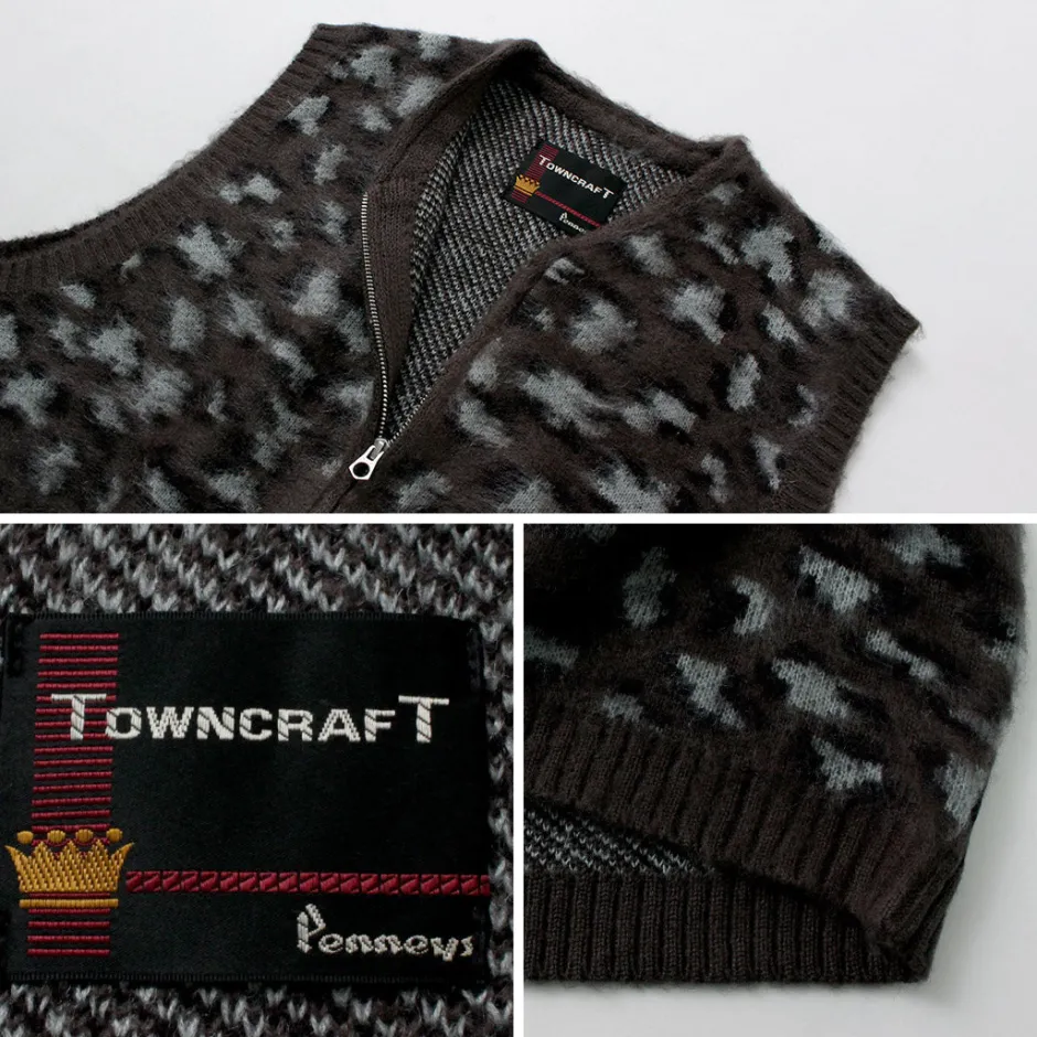 Knits^TOWN CRAFT / Shaggy Vintage Pattern Zipped Vest