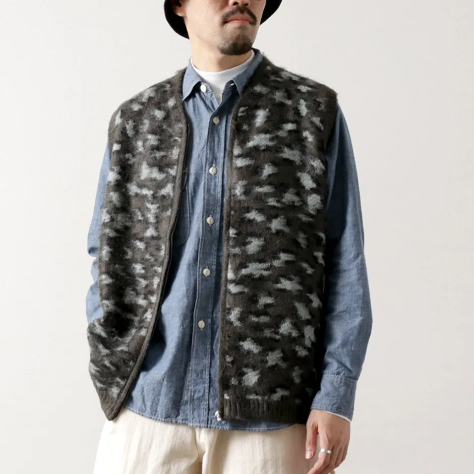 Knits^TOWN CRAFT / Shaggy Vintage Pattern Zipped Vest