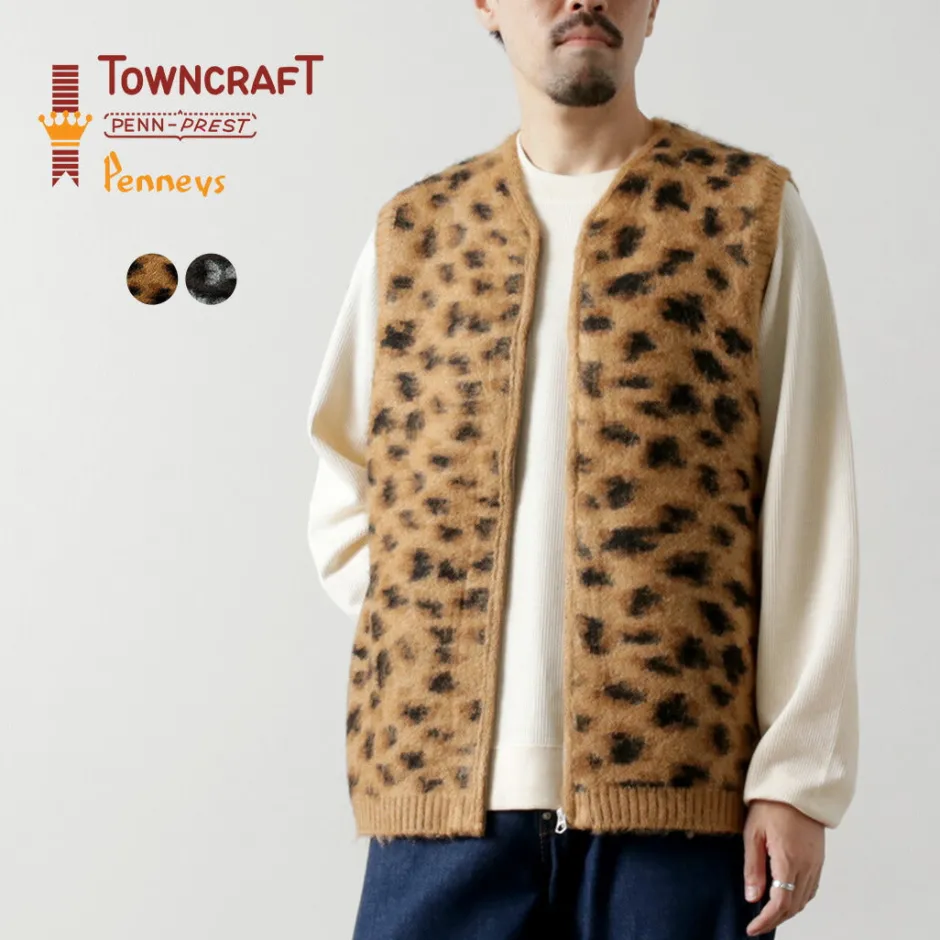 Knits^TOWN CRAFT / Shaggy Vintage Pattern Zipped Vest