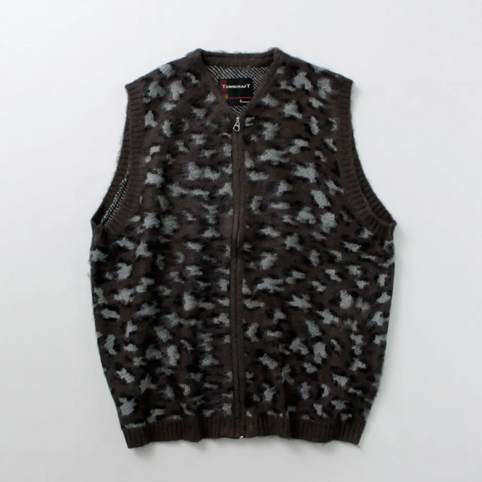 Knits^TOWN CRAFT / Shaggy Vintage Pattern Zipped Vest
