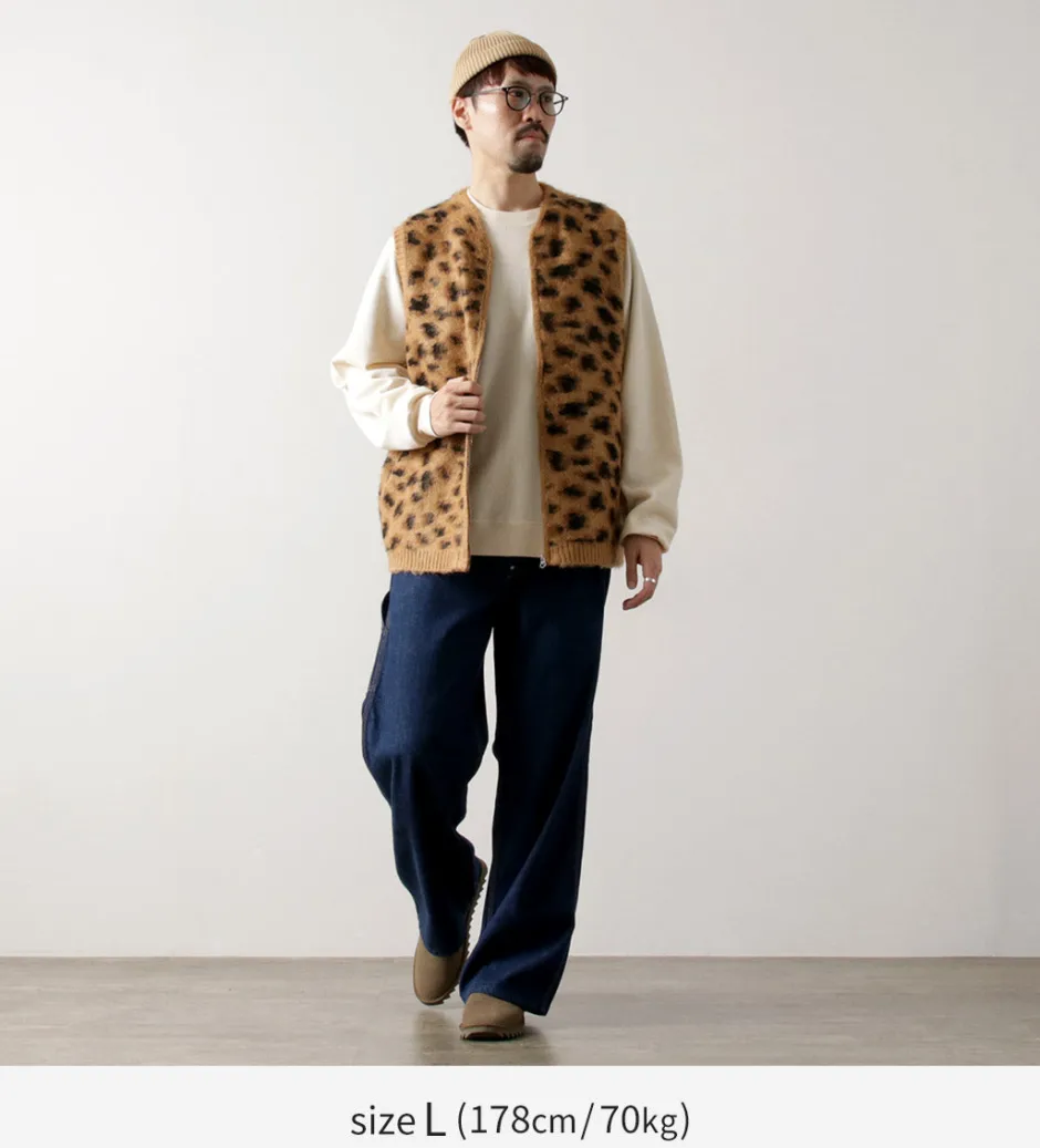 Knits^TOWN CRAFT / Shaggy Vintage Pattern Zipped Vest
