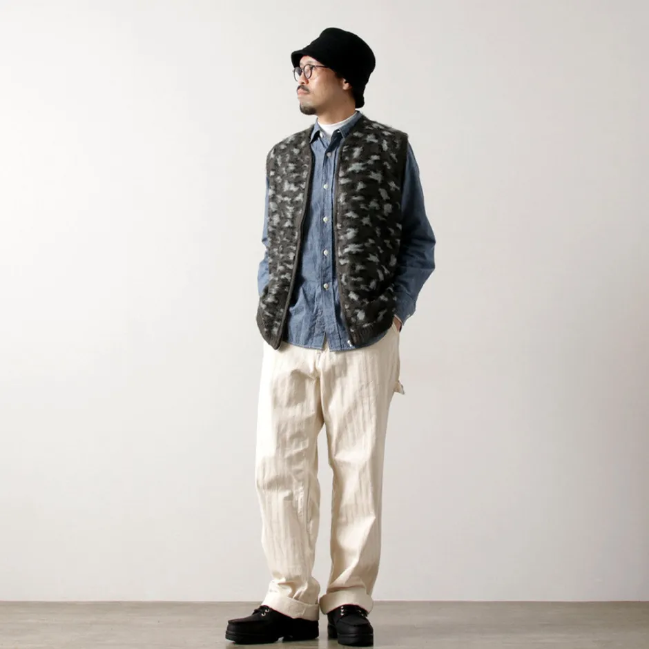 Knits^TOWN CRAFT / Shaggy Vintage Pattern Zipped Vest