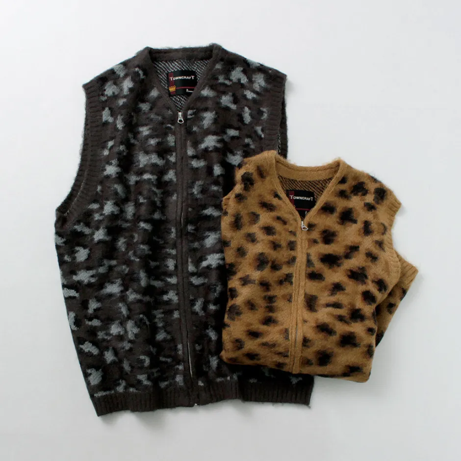 Knits^TOWN CRAFT / Shaggy Vintage Pattern Zipped Vest