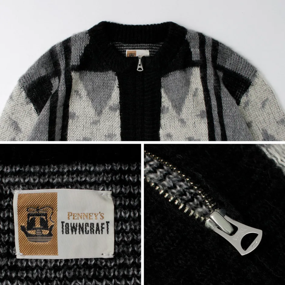 Cardigans^TOWN CRAFT / Vintage Jacquard Zip Cardigan black