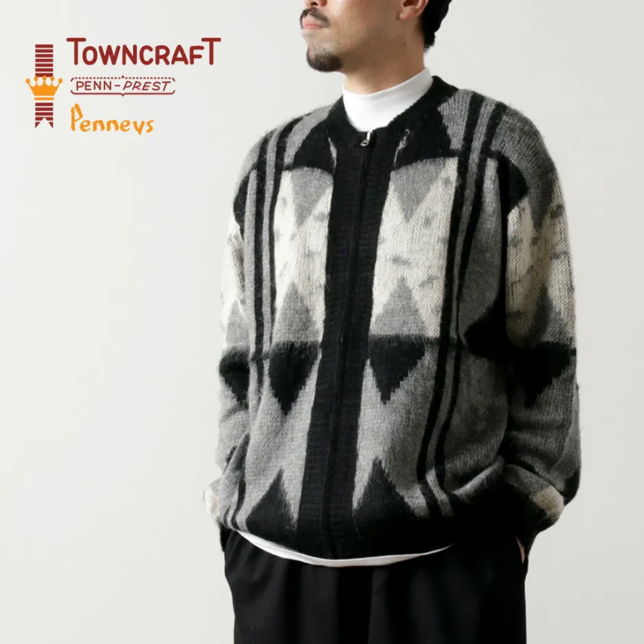 Cardigans^TOWN CRAFT / Vintage Jacquard Zip Cardigan black